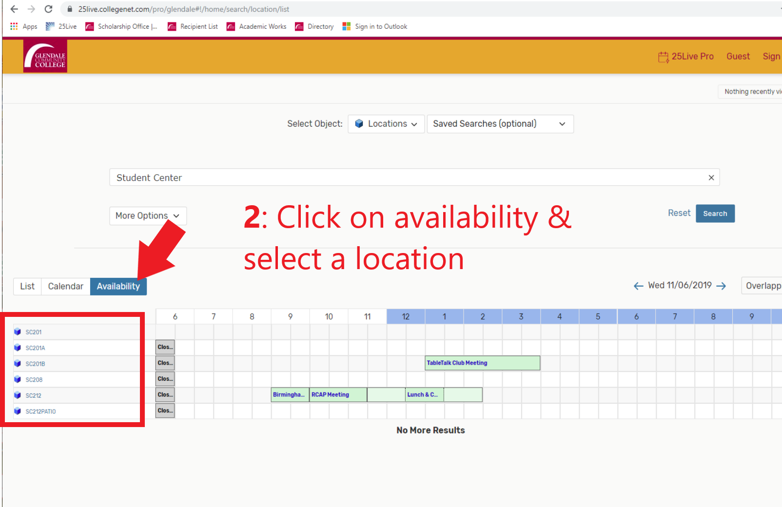 Click on availability & select a location