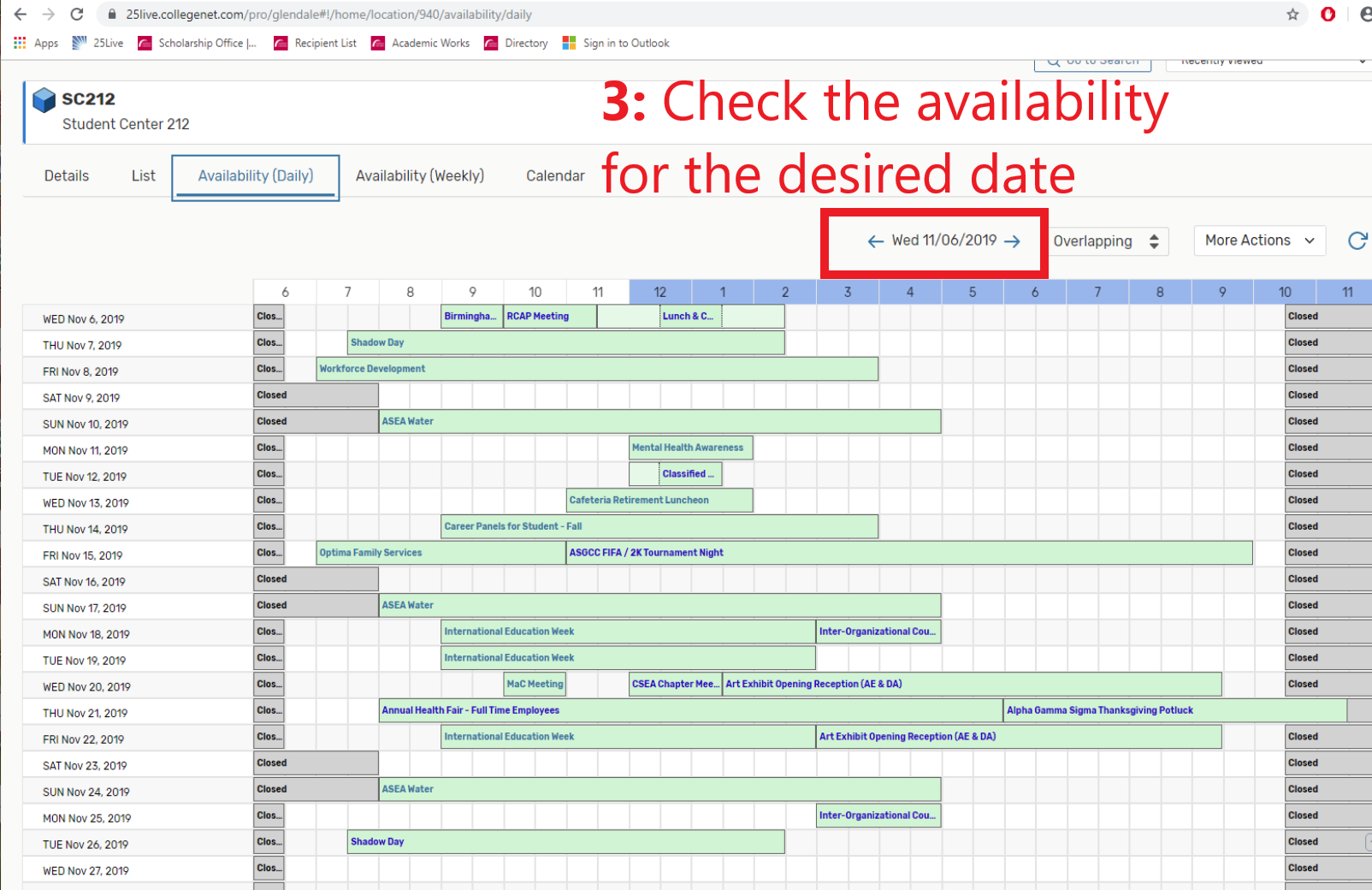 Check the availability for the desired date