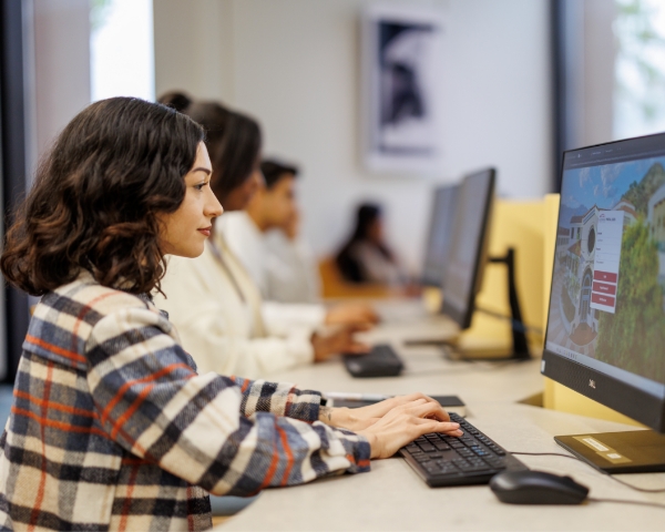 Students at computers at Library