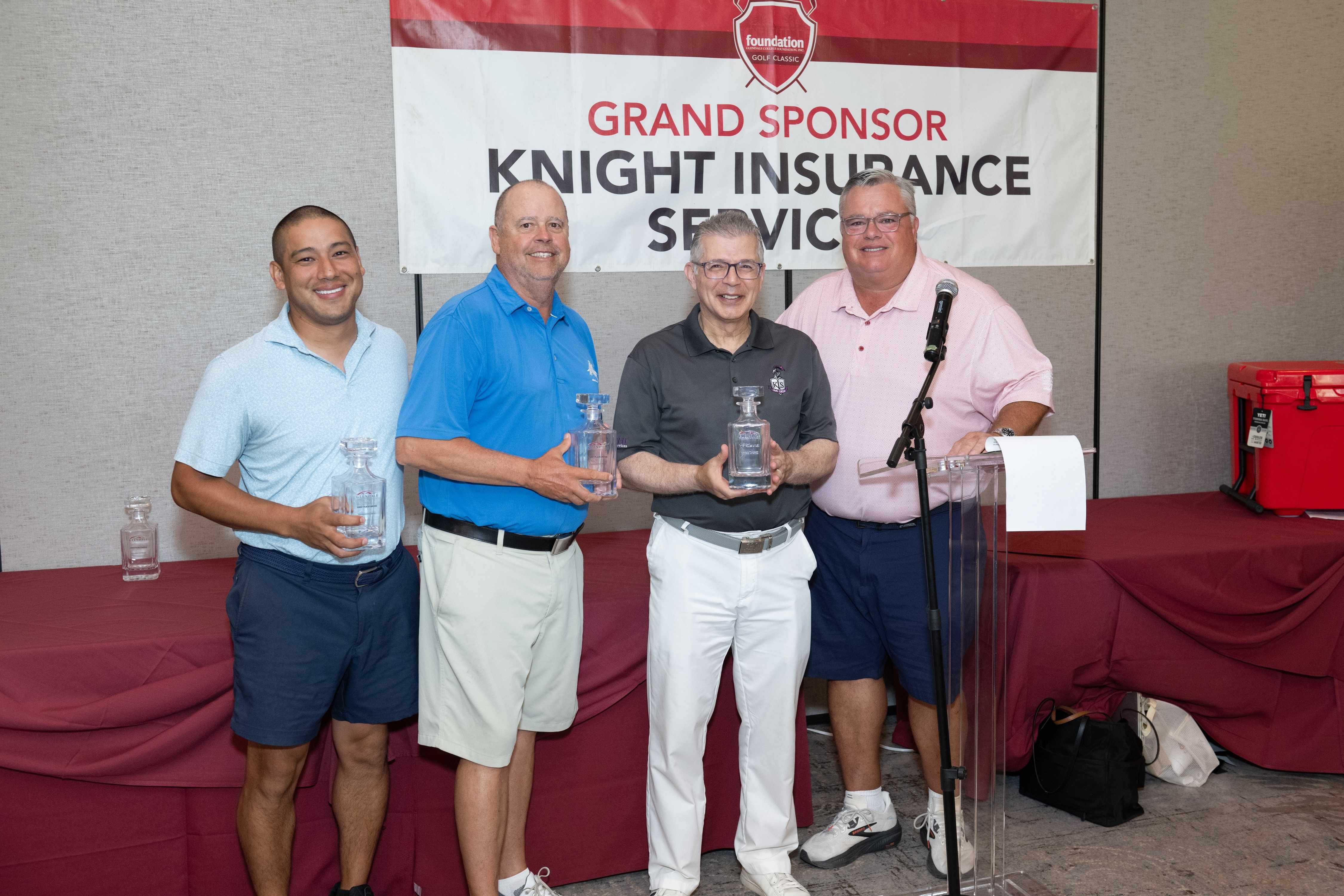 Knight Insurance Team wins 1st place Gross finish in golf tournament shot lowest total score with no handicaps.