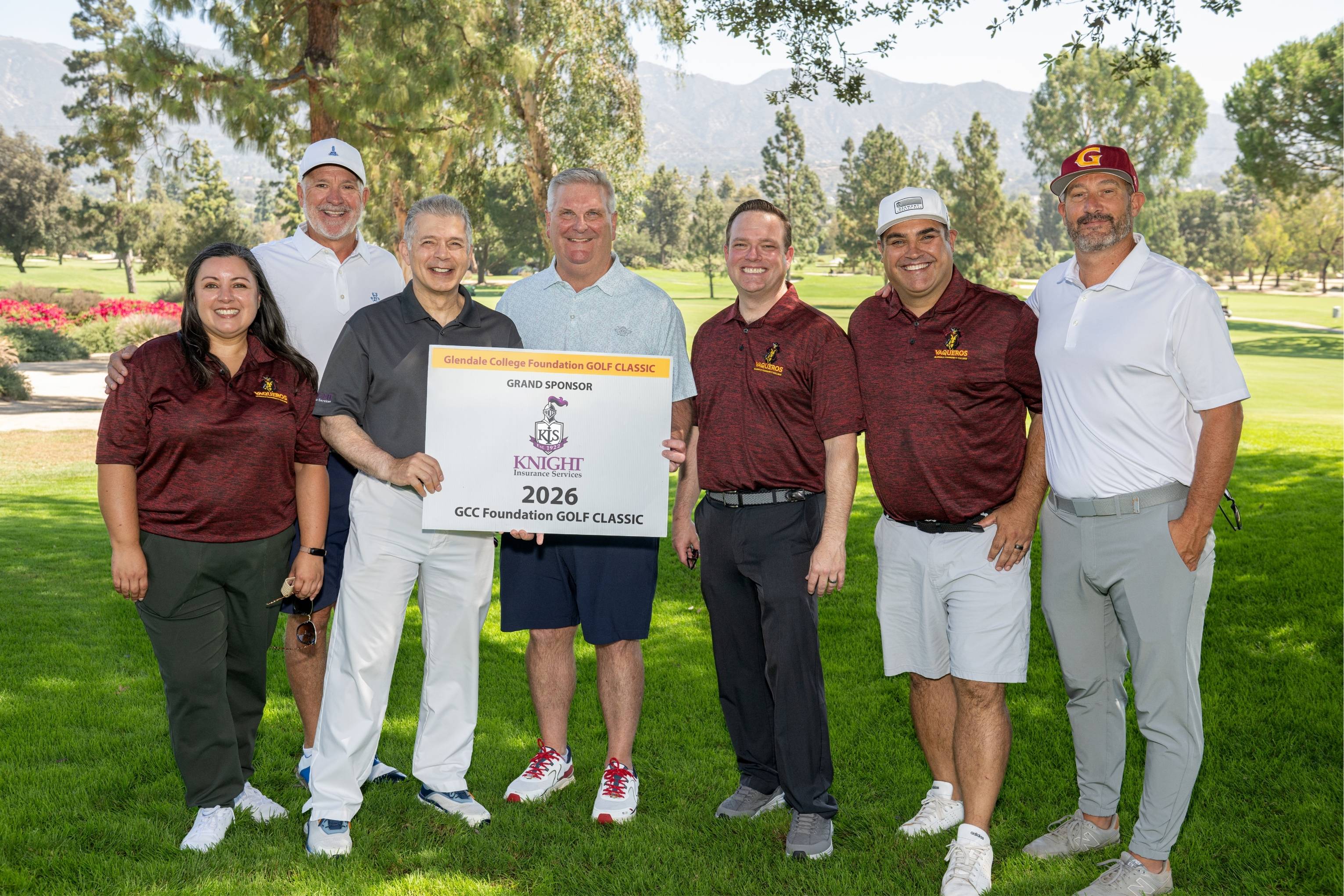 Knight Insurance Golf Classic Grand Sponsor pictured left to right: Paola Santana, Jeff Russell, Manny Mashhoud, Mike Davitt, Ryan Cornner, Christopher Cicuto, and Vincent Iuculano.